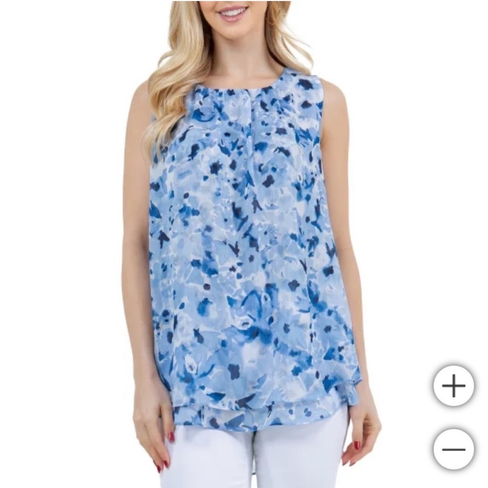 NWT Cristina B Women's Sleeveless Blouse Blue Watercolor Print Sizes( XL,L)